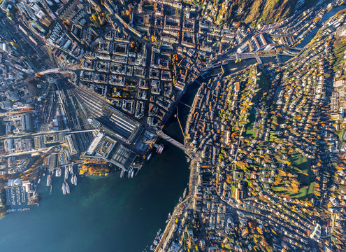 Aerial view of Lucerne cityscape during the day, Switzerland