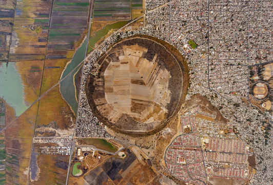 Aerial view of city surrounding extinct volcano Xico, Mexico