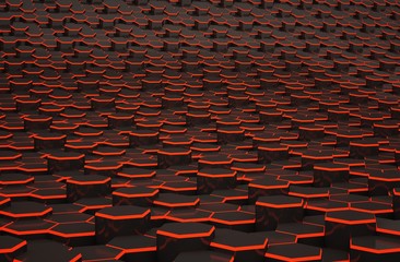 Fototapeta premium Abstract black hexagon background with red line. Colored hi-tech futuristic geometric pattern