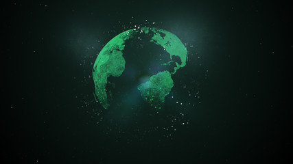 Conceptual network data cyberspace with sphere, lines, dots illustration background.