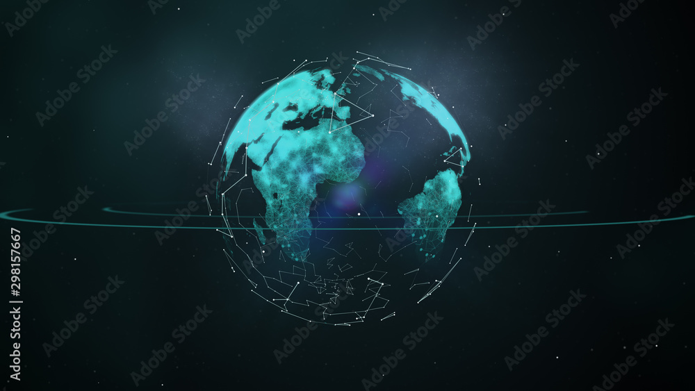 Poster futuristic electronic abstract background. illuminating digital or cyber surface of planet in dark s