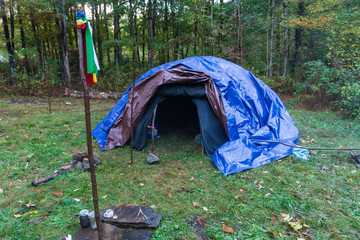 Primitive Sweat Lodge Shelter made with birch saplings. Bushcraft survival shelter for spiritual...