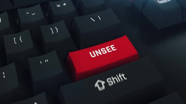 Pushing unsee keyboard button, shocking view, bad impression, unpleasant thing. Computer key concept