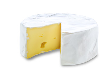 Brie cheese on a white isolated background