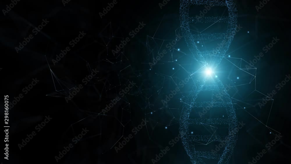 Aufkleber dna helix structure with shining lights on dark artistic cyberspace copy space animation background.