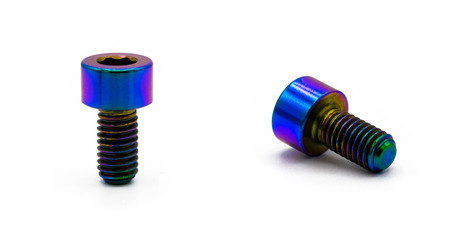 titanium alloy accessory bolts and nuts isolated on white background, include clipping path