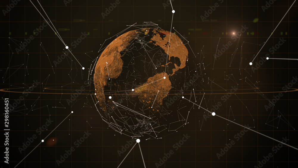 Poster big data analytics and business intelligence concept. blockchain pattern forefront.