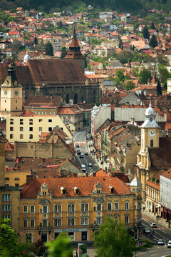 Cityscape of old buildings in Brasov, Romania