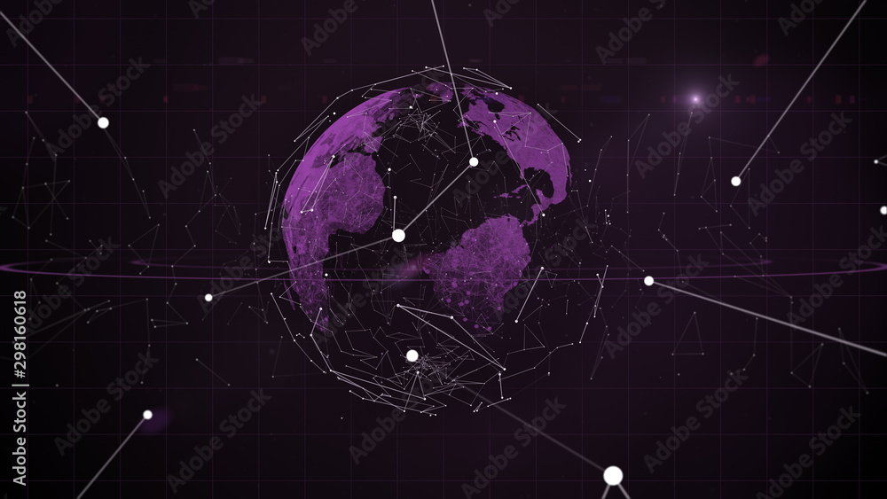 Poster global business and blockchain concept.