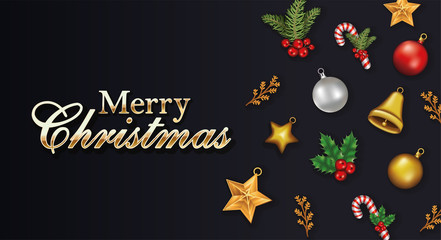happy merry christmas letterings with set icons