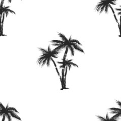 Seamless grunge palm tree pattern. Vector