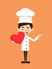 Chef Cartoon - Holding a Heart and Showing with Hand