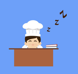 Chef Cartoon - Sleeping on Office Desk