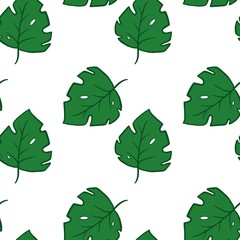 This is seamless pattern texture of green leaf on white background.