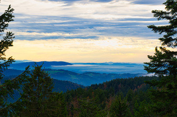 Ausblick vom Schwarzwald in die Reihnebene am Abend