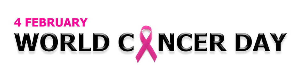 World cancer day concept. Pink ribbon as symbol of breast cancer awareness, isolated on white.   