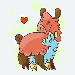 Cute fluffy alpacas. Funny smiling cozy animals.