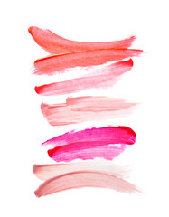 Smear and texture of lipstick or acrylic paint isolated on white background.