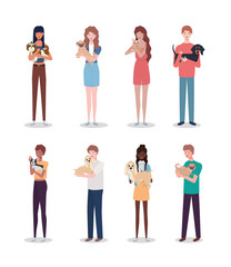 Fototapeta premium young people with cute dogs mascots characters