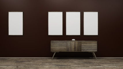 Frame on wall 3d render