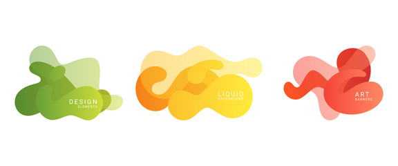 Set of gradient abstract banners with flowing liquid shapes. Modern fluid graphic elements. Vector templates.