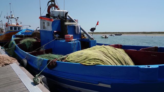 Nets and tools of Portuguese fishing boats on the Ria Formosa. Cabanas Tavira Portugal