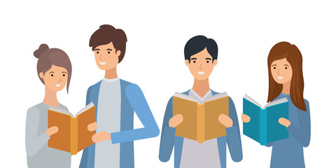 Fototapeta premium group of students reading books