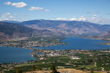 Aerial View of a Small Touristic Town during a beautiful sunny summer day. Taken in Osoyoos,...