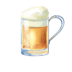 Hand drawn mug of beer or ale. For Oktoberfest promo leaflet or banner, flyer or bar menu. Color Pencil food illustration. Alcohol drink with foam.