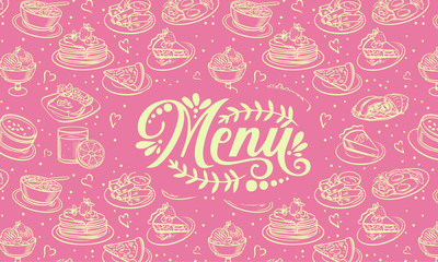 Seamless food and drink food patterns, set of fast food doodles on white, Vector illustration. Ideal for menu or food packaging design, background for web site or social network, homemade food 