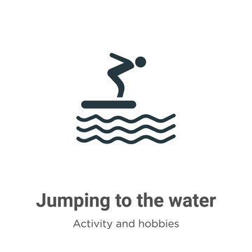 Jumping to the water vector icon on white background. Flat vector jumping to the water icon symbol sign from modern activity and hobbies collection for mobile concept and web apps design.