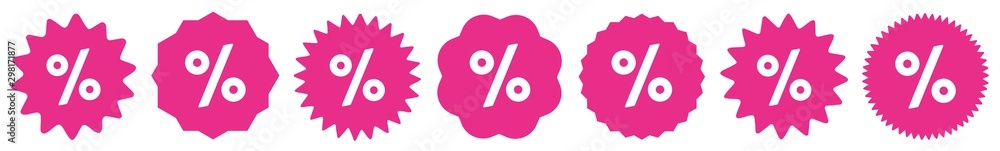 Wall mural Percent OFF Discount Tag Pink | Special Offer Icon | Sale Sticker | Deal Label | Variations