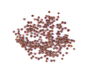 mustard seeds isolated on white background, top view
