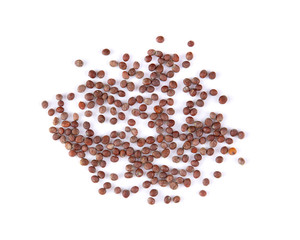 mustard seeds isolated on white background, top view