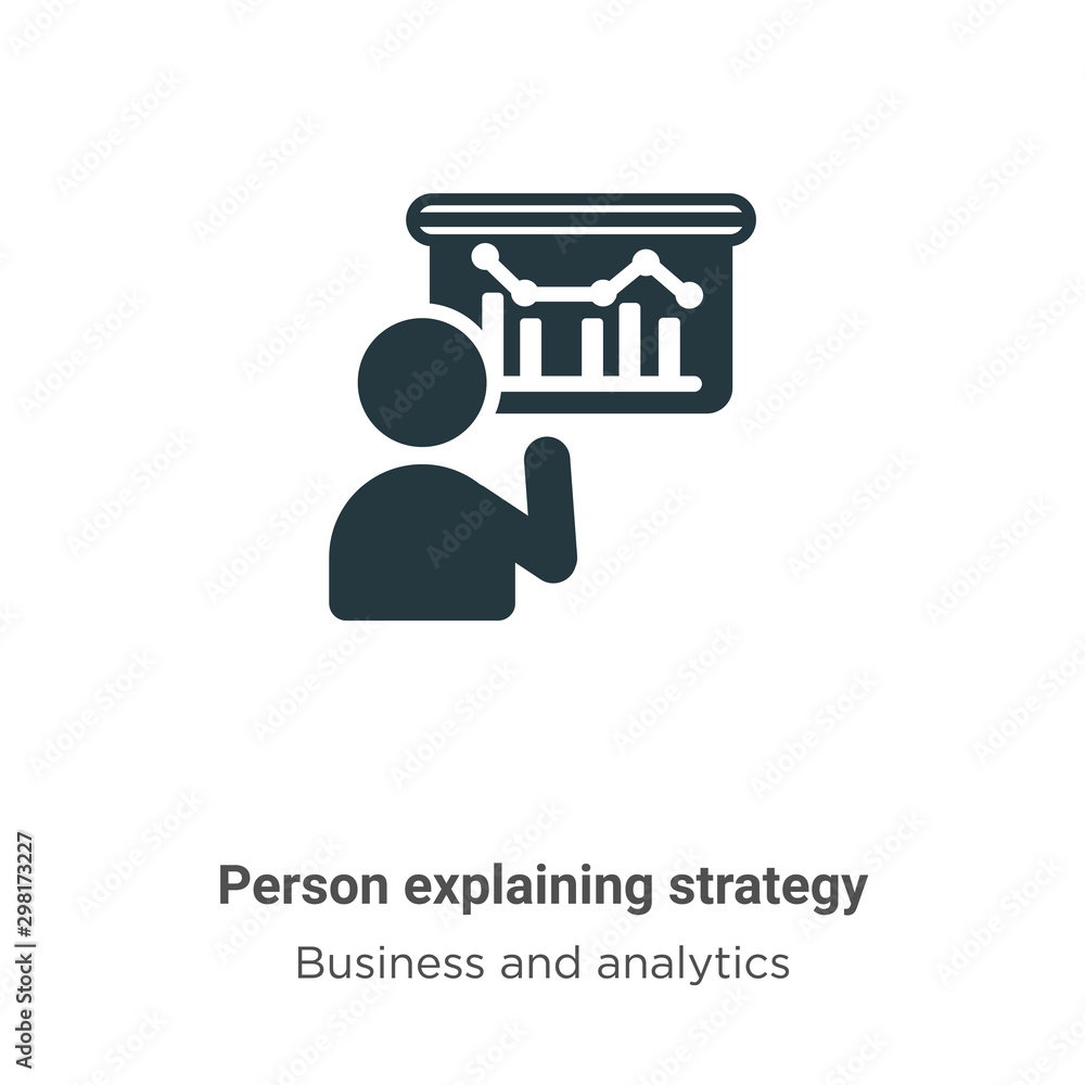 Poster person explaining strategy vector icon on white background. flat vector person explaining strategy i