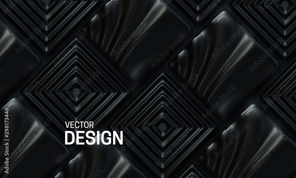 Poster tiled backdrop. abstract geometric background. vector 3d illustration. black square shapes. polygona