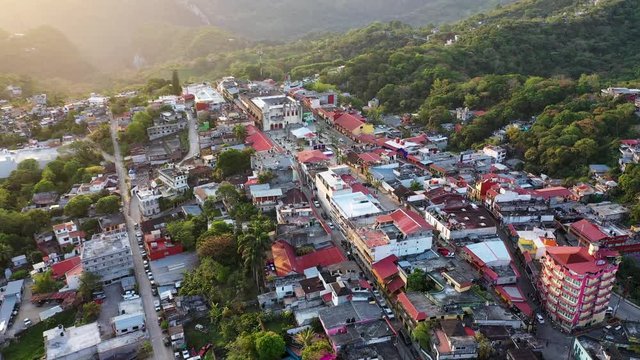 Aerial Drone view of Xilitla in San Luis Potos&iacute;, Mexico. Pueblo M&aacute;gico mexican culture and tourism destination.