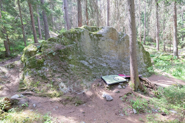 Bouldering in French Alps in Chamonix at a rock climbing park