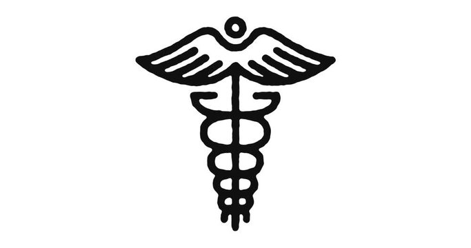 Caduceus outline icon animation footage/video. Hand drawn like symbol animated with motion graphic, can be used as loop item, has alpha channel and it's at 4K video resolution.