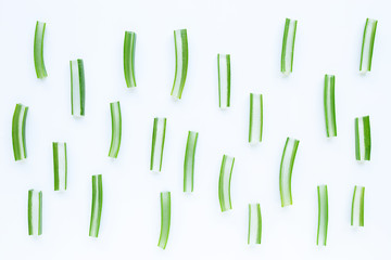 Aloe Vera cut pieces on white background.