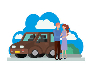 young couple with smart car scene