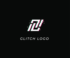 Abstract glitch logo design on black background concept