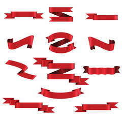 Red Ribbon Set In Isolated White Background, Vector Illustration