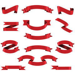 Red Ribbon Set In Isolated White Background, Vector Illustration