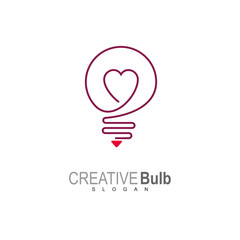 Bulb logo with love, Valentine love bulb with a red heart; Icon or symbol for love ideas; Vector illustration in flat style