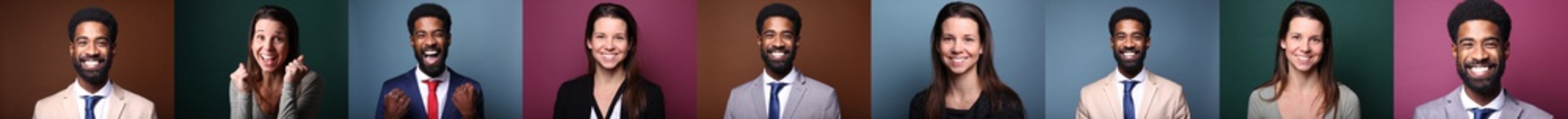 Group of beautiful people in front of a colored background