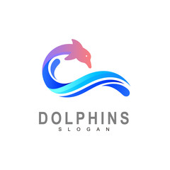 Dolphin on the wave, water animal icon,dolphin jumping above waves, sport,animal