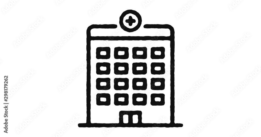Poster hospital outline icon animation footage/video. hand drawn like symbol animated with motion graphic, 