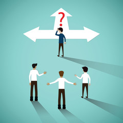 Flat design concept of the bad leader has no idea for success and make person in his teams confuesed,Business team confused,vector illustration