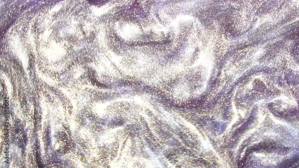 Poster silver-violet liquid with sparkles and pearly shine. abstract background. slow motion